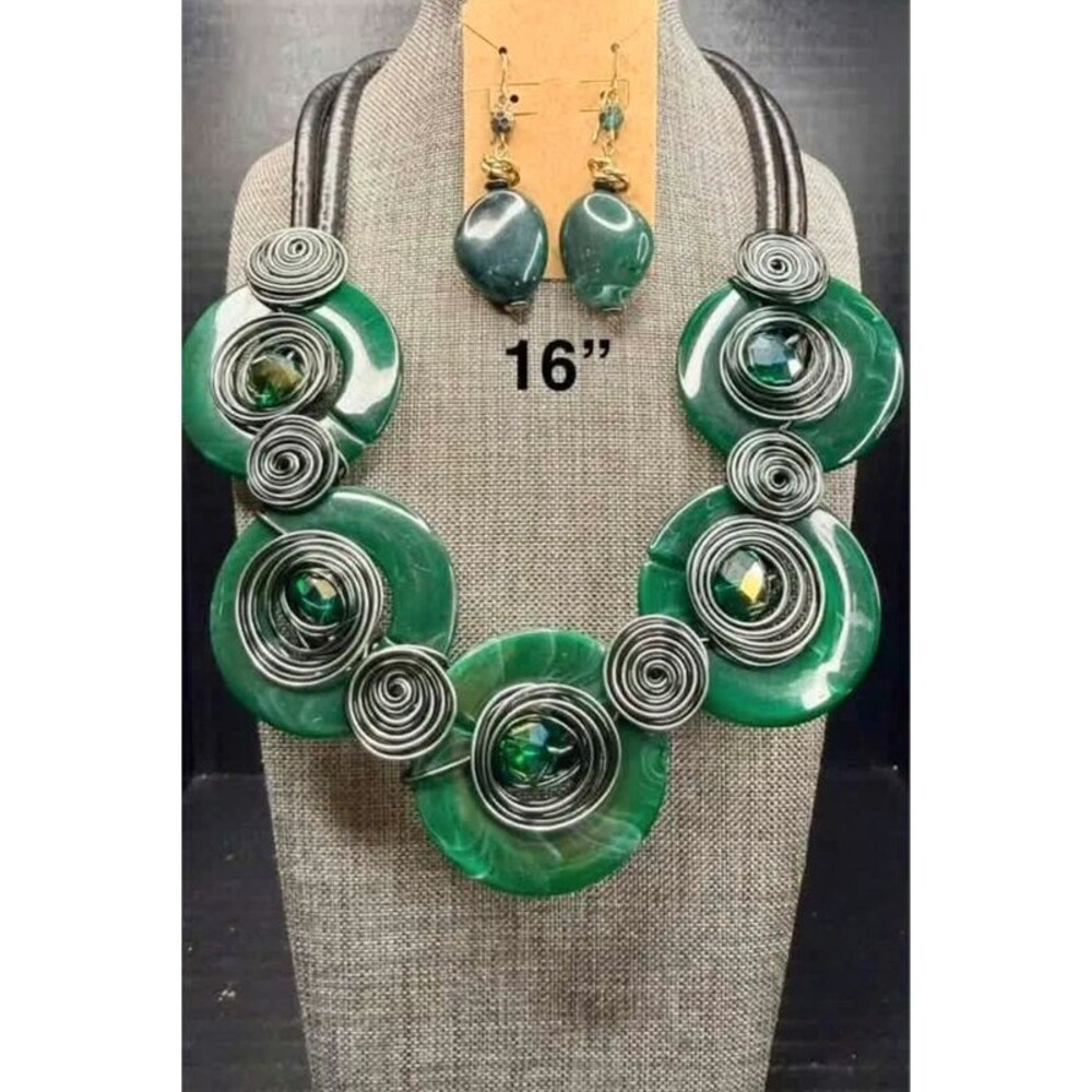 Artistic Emerald Green Abstract Wire Swirl Set